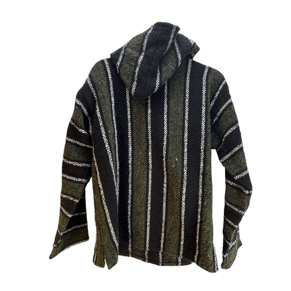 Franks Mexican Baja Hoodie Pullover Size Small Green & Black Striped Relaxed Fit - Picture 2 of 7